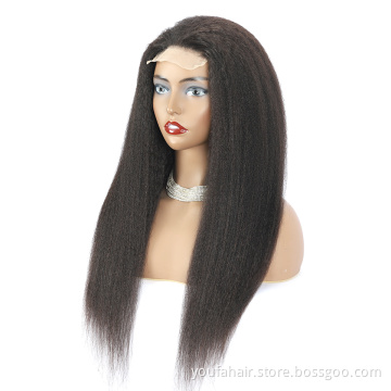 Factory Price Raw Virgin Human Hair Kinky Straight Lace Front Wig Yaki 4x4 Transparent Lace Closure Wig with Baby Hair  Vendor